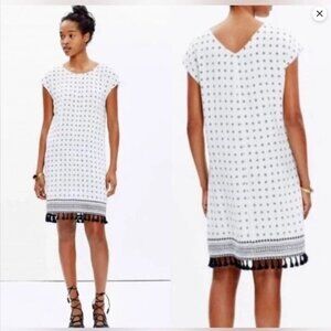Madewell Scatterblock Print Tassel Sleeveless Mini Dress White & Black Size XXS